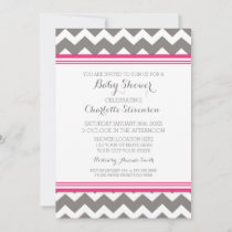Pink Gray Chevron Custom Baby Shower Invitations