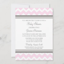 Pink Gray Chevron Custom Baby Shower Invitations