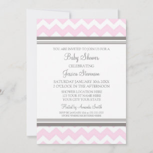 Pink Gray Chevron Custom Baby Shower Invitations
