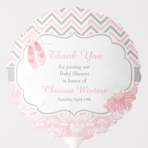 Pink  Gray Chevron Damask Ballerina Baby Shower Balloon