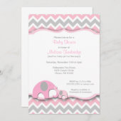 Pink & Gray Chevron Elephants Baby Shower Invites (Front/Back)