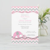 Pink & Gray Chevron Elephants Baby Shower Invites (Standing Front)