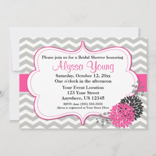 Pink Gray Chevron Invitation