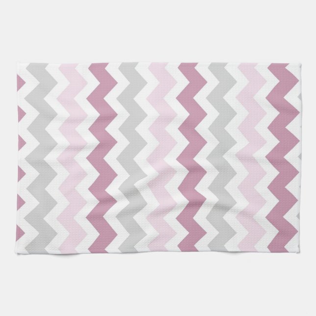 Pink Gray Chevron Kitchen Cloth Towel (Horizontal)