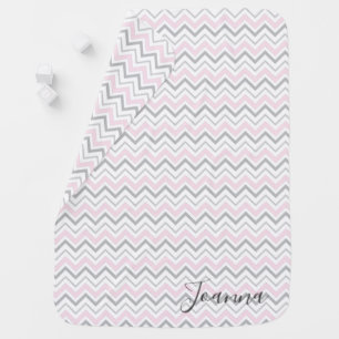 Pink & Gray Chevron Monogram Baby Blanket