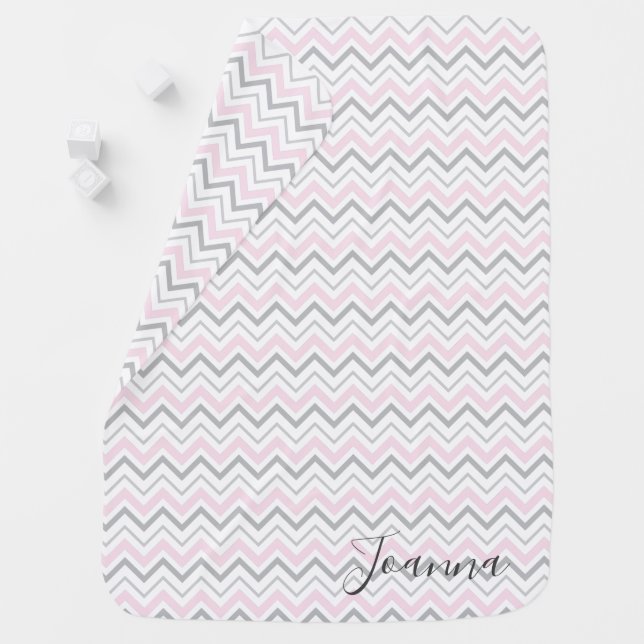 Pink & Gray Chevron Monogram Baby Blanket (In Situ)
