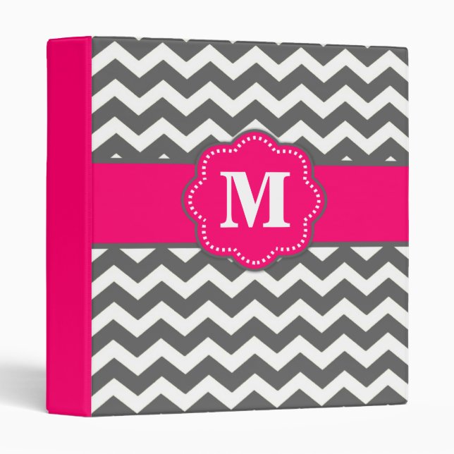 Pink Gray Chevron Monogram Binder (Front/Spine)