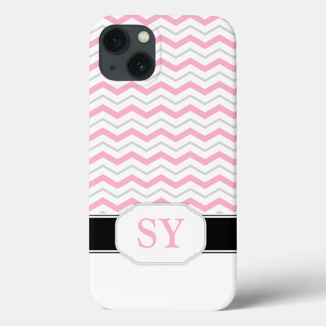 Pink & Gray Chevron Monogram iPad 2/3/4 Case (Back)