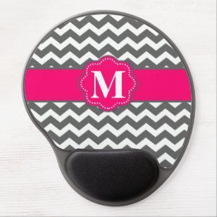 Pink Gray Chevron Monogram Mousepad