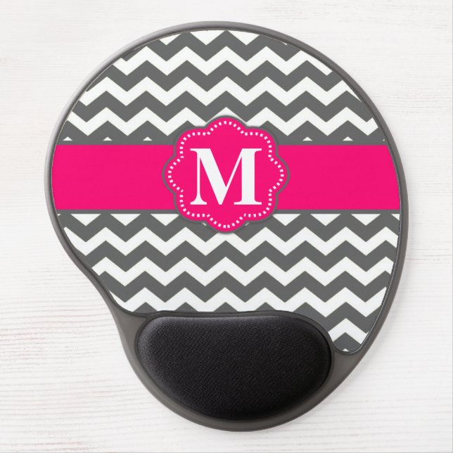 Pink Gray Chevron Monogram Mousepad (Front)