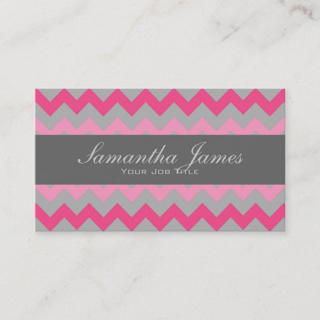 Pink gray chevron pattern business cards (Front)