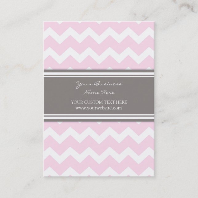 Pink Gray Chevron Retro Business Cards (Front)