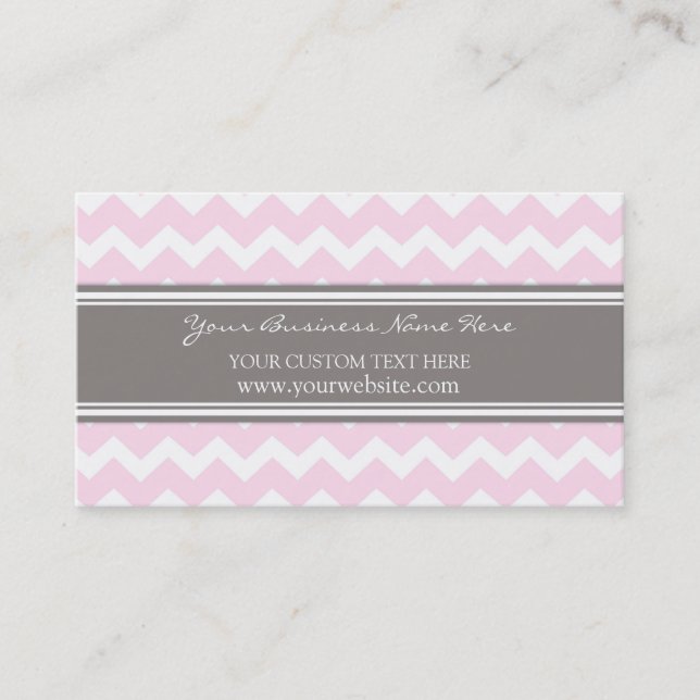 Pink Gray Chevron Retro Business Cards (Front)