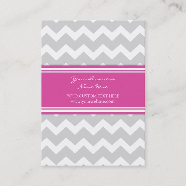 Pink Gray Chevron Retro Business Cards (Front)