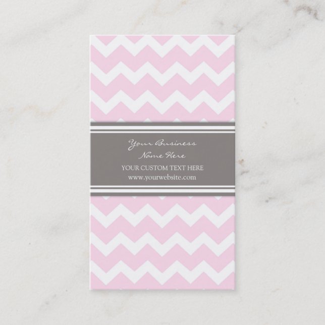 Pink Gray Chevron Retro Business Cards (Front)