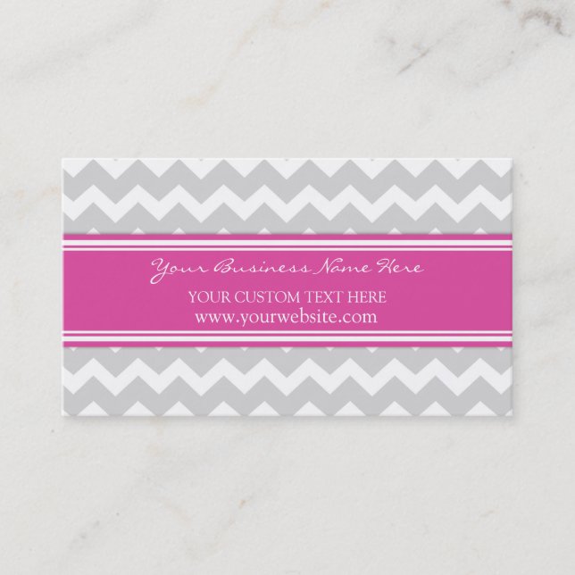 Pink Gray Chevron Retro Business Cards (Front)