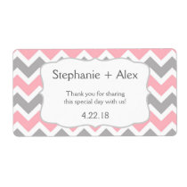 Pink & Gray Chevron Water Bottle - customize it! Label