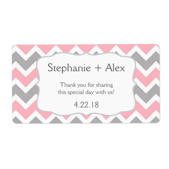 Pink & Gray Chevron Water Bottle - customize it! Label | Zazzle.com