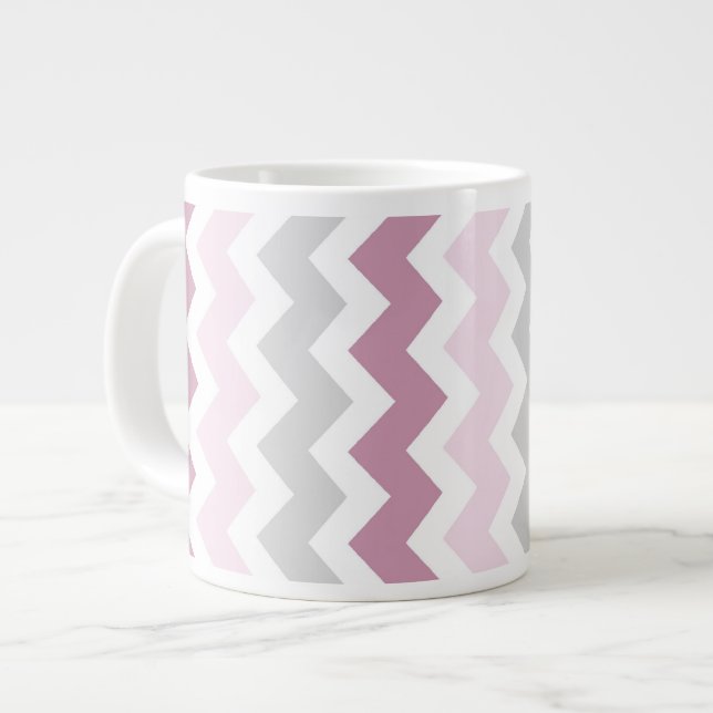 Pink Gray Chevrons Jumbo Coffee Mug (Front Left)