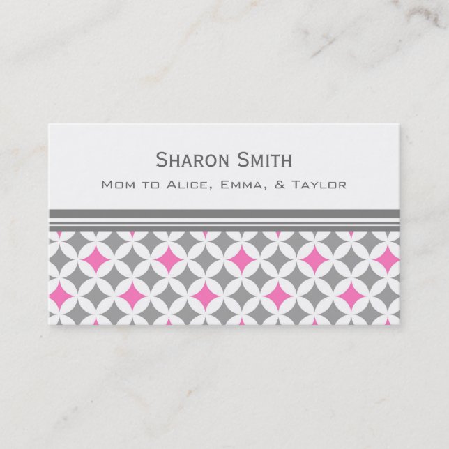 Pink Gray Circles Pattern Mom Calling Cards (Front)