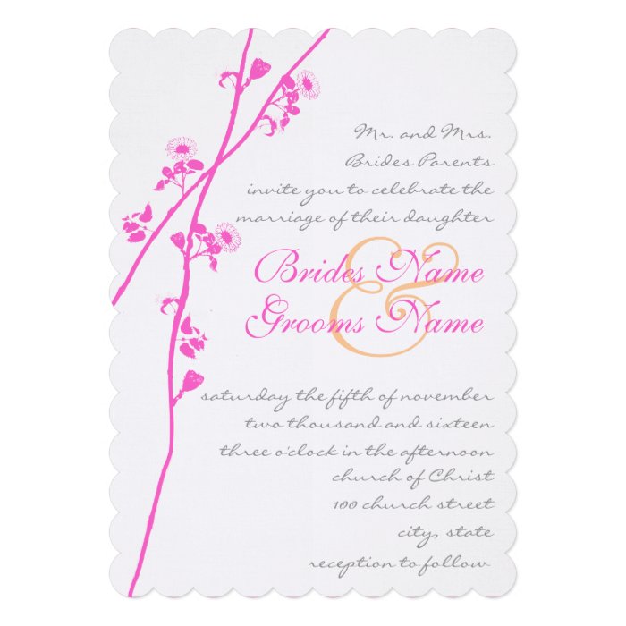 Pink, Gray & Coral Flower Branch Wedding Invites