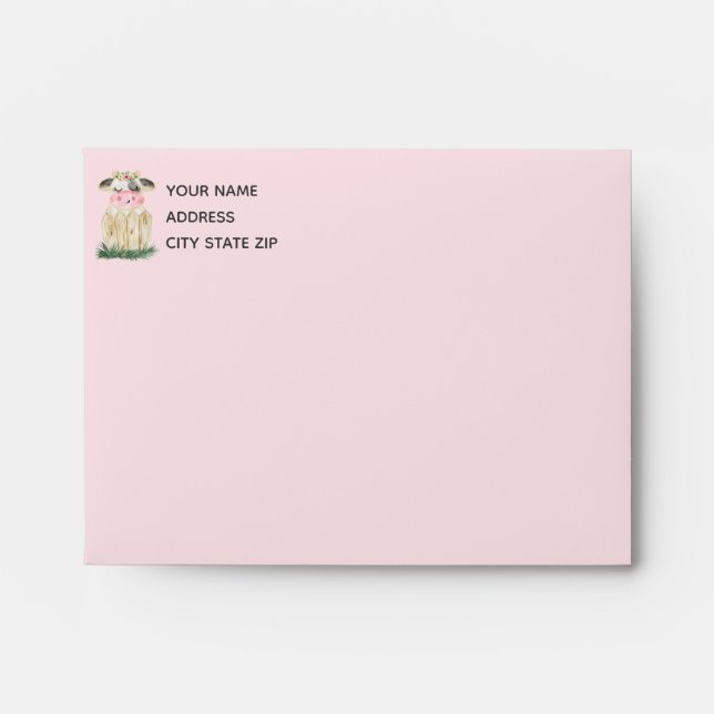 Pink Gray Cow Birthday Party Envelope (Front)