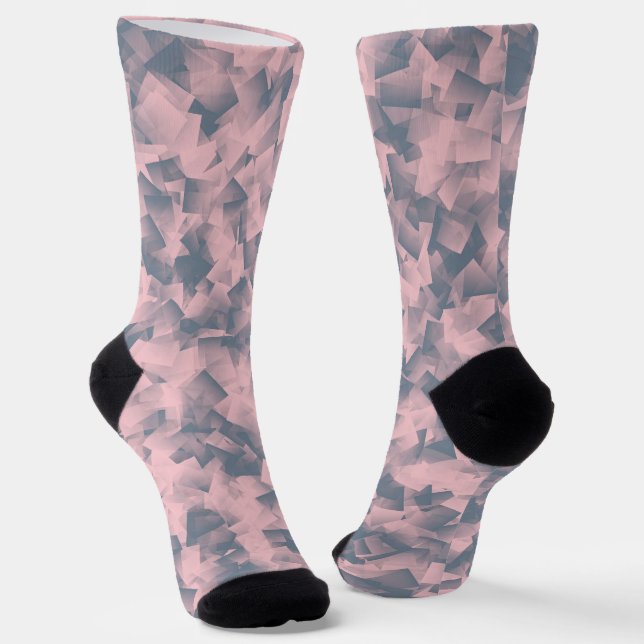 Pink Gray Cubism Pattern Socks (Angled)