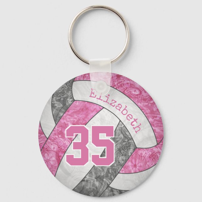pink gray custom jersey number girly volleyball keychain (Front)