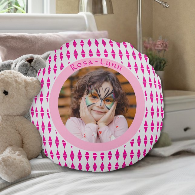Pink Gray Custom Photo Round Pillow (Creator Uploaded)