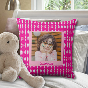 Pink Gray Custom Photo Throw Pillow