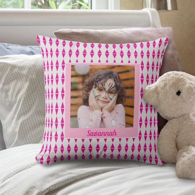 Pink Gray Custom Photo Throw Pillow (Creator Uploaded)
