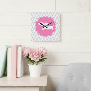 Pink & Gray Dachshund Doxie Nursery Wall Clock