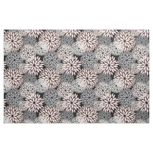 Pink Gray Dahlia Floral Pattern Fabric