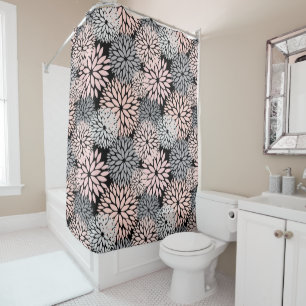 Pink Gray Dahlia Floral Pattern Shower Curtain