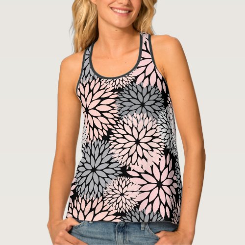 Pink Gray Dahlia Floral Pattern Tank Top