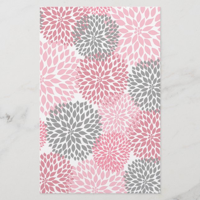 Pink Gray Dahlia Scrapbook Crafting Paper (Front)