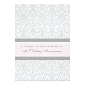 Pink Gray Damask 15th Anniversary Party Invitation
