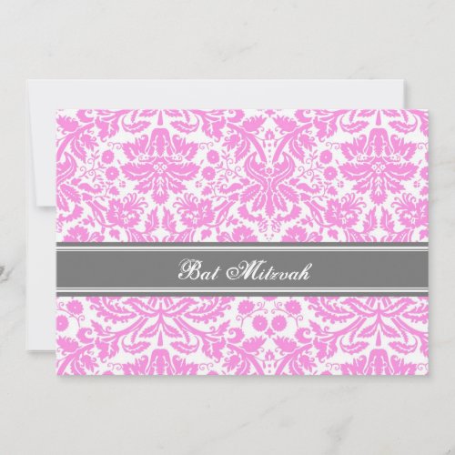 Pink Gray Damask Bat Mitzvah Invitations
