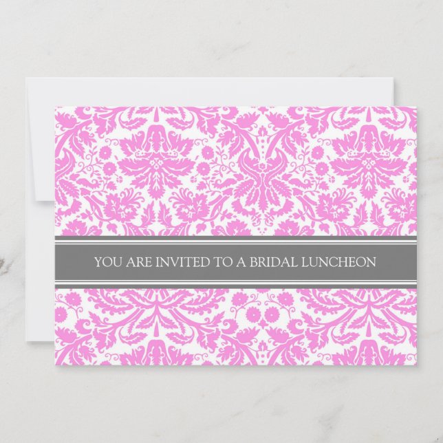 Pink Gray Damask Bridal Lunch Invitation (Front)