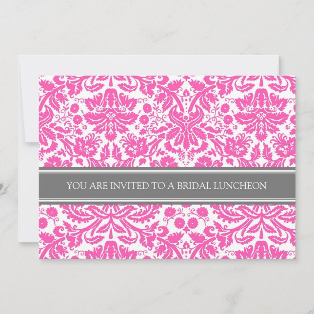 Pink Gray Damask Bridal Lunch Invitation (Front)