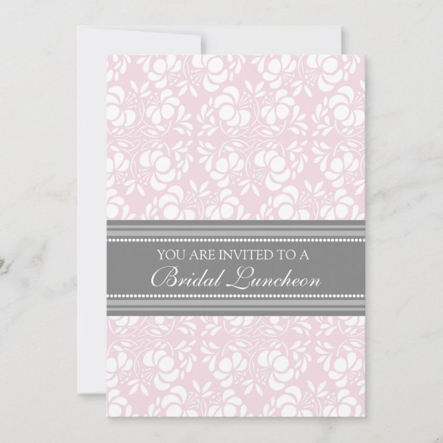 Pink Gray Damask Bridal Lunch Invitation Cards (Front)