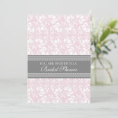 Pink Gray Damask Bridal Shower Invitation Cards (Standing Front)