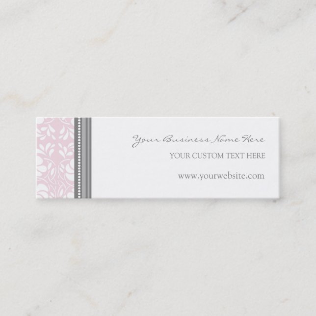 Pink Gray Damask Business Cards (Front)