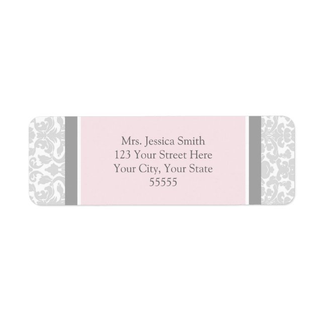 Pink Gray Damask Custom Return Address Labels (Front)