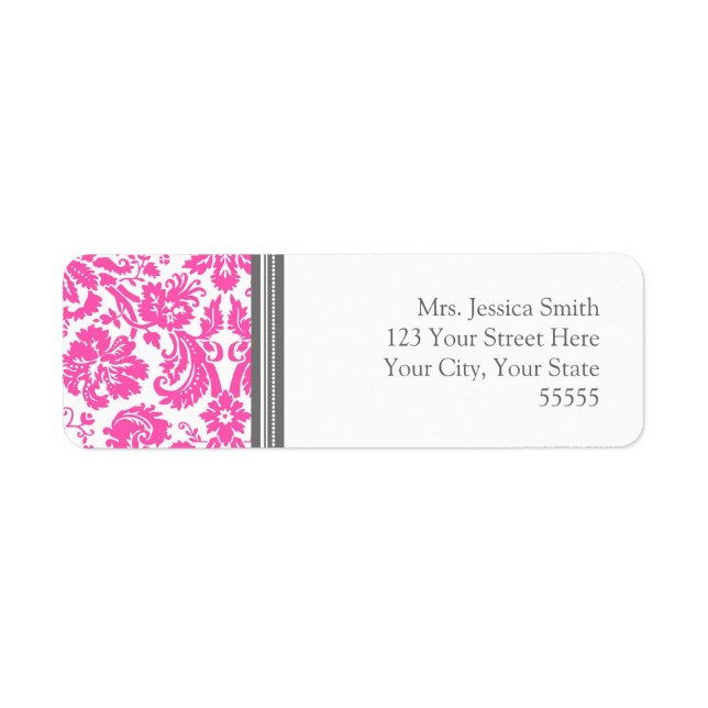 Pink Gray Damask Custom Return Address Labels (Front)