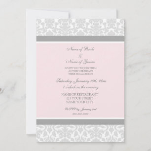 Pink Gray Damask Engagement Party Invitations