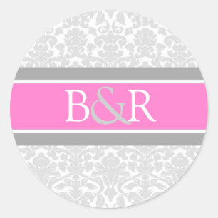Pink Gray Damask Monogram Envelope Seal