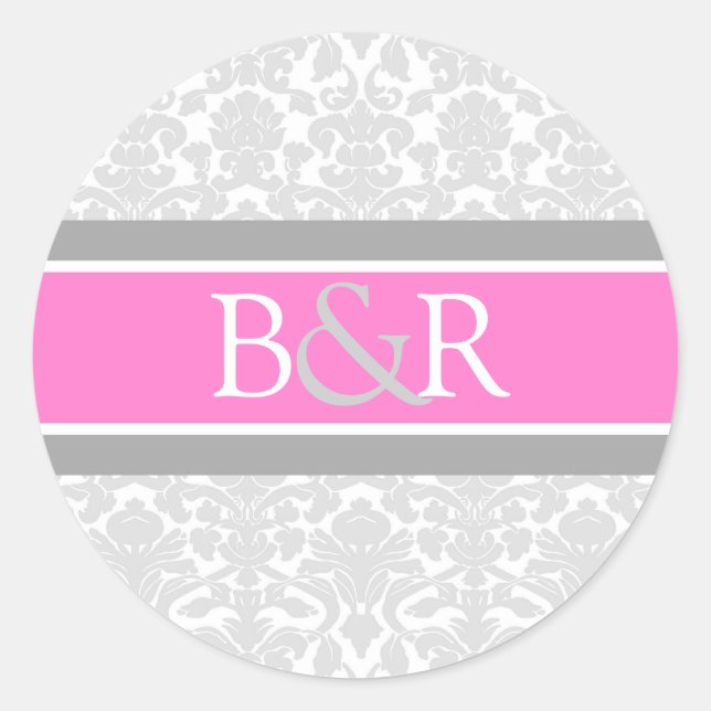 Pink Gray Damask Monogram Envelope Seal (Front)