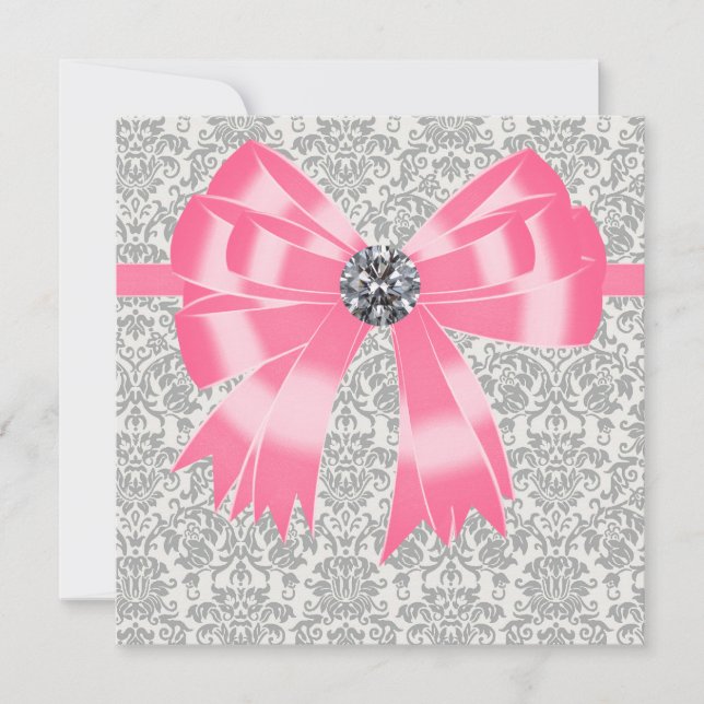 Pink Gray Damask Party Invitation Template (Front)
