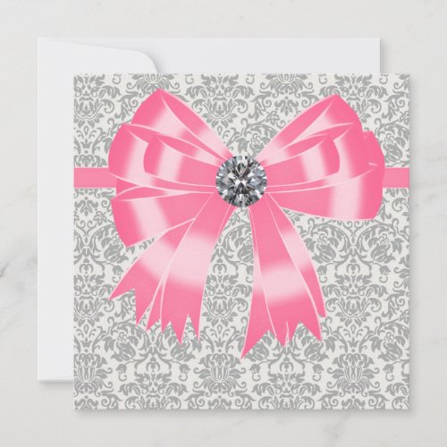 Pink Gray Damask Party Invitation Template